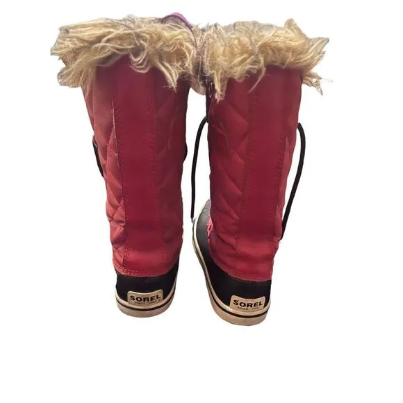 Sorel Joan of Arc Women Red Black Waterproof Faux Fur Snow Boots Winter Shoes 7