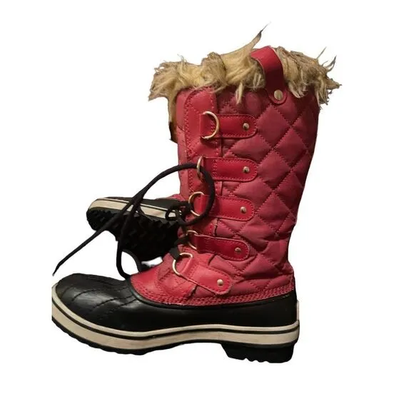 Sorel Joan of Arc Women Red Black Waterproof Faux Fur Snow Boots Winter Shoes 7