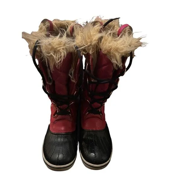 Sorel Joan of Arc Women Red Black Waterproof Faux Fur Snow Boots Winter Shoes 7