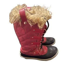 Sorel Joan of Arc Women Red Black Waterproof Faux Fur Snow Boots Winter Shoes 7