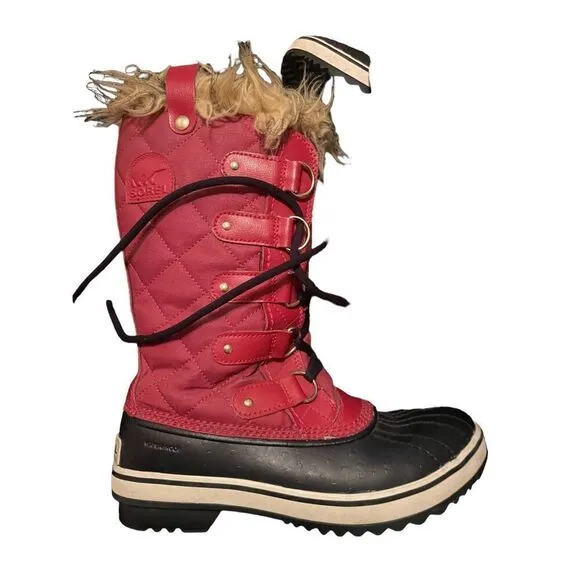 Sorel Joan of Arc Women Red Black Waterproof Faux Fur Snow Boots Winter Shoes 7
