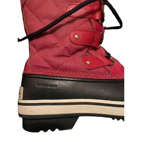 Sorel Joan of Arc Women Red Black Waterproof Faux Fur Snow Boots Winter Shoes 7