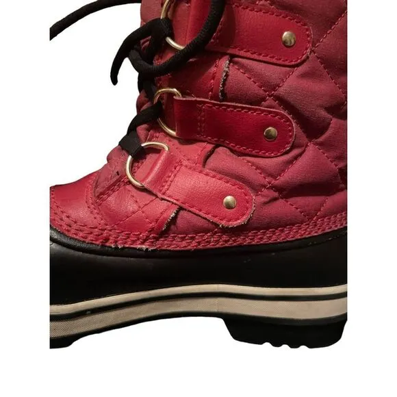 Sorel Joan of Arc Women Red Black Waterproof Faux Fur Snow Boots Winter Shoes 7