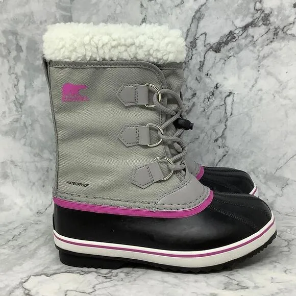 Sorel Kid 2 Chrome Grey/Black Yoot Pac Nylon Winter Snow Boots Waterproof BR3-16