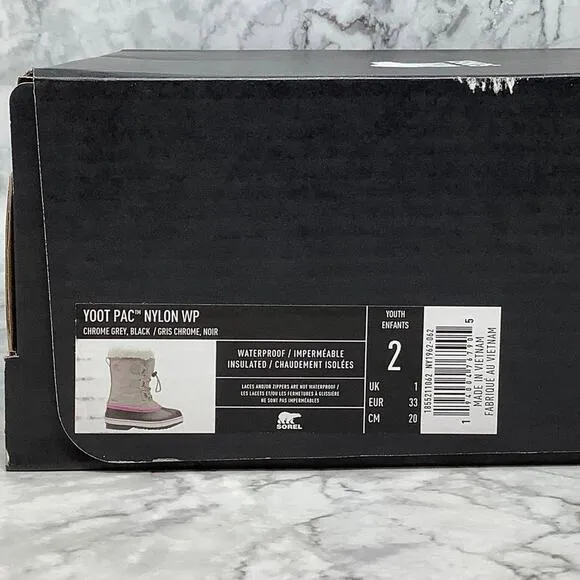 Sorel Kid 2 Chrome Grey/Black Yoot Pac Nylon Winter Snow Boots Waterproof BR3-16