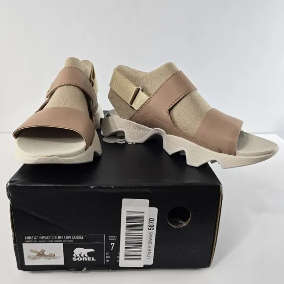 Sorel Kinetic Impact II Sling Low Sandal Honest Beige Sea Salt NIB Size 7 NEW