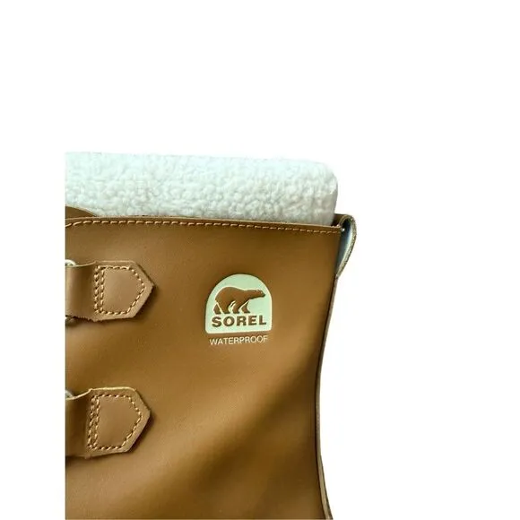 Sorel Mens Tan Black Leather Faux Fur Lined Waterproof Winter Boots Size M 7 W 9