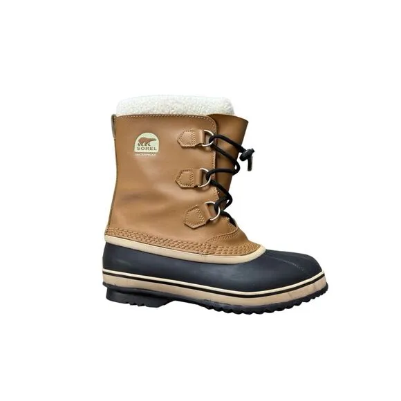 Sorel Mens Tan Black Leather Faux Fur Lined Waterproof Winter Boots Size M 7 W 9