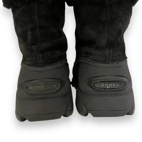 Sorel Snow Angel Zip Black Suede Leather Waterproof Faux Fur Insulated Boot 6