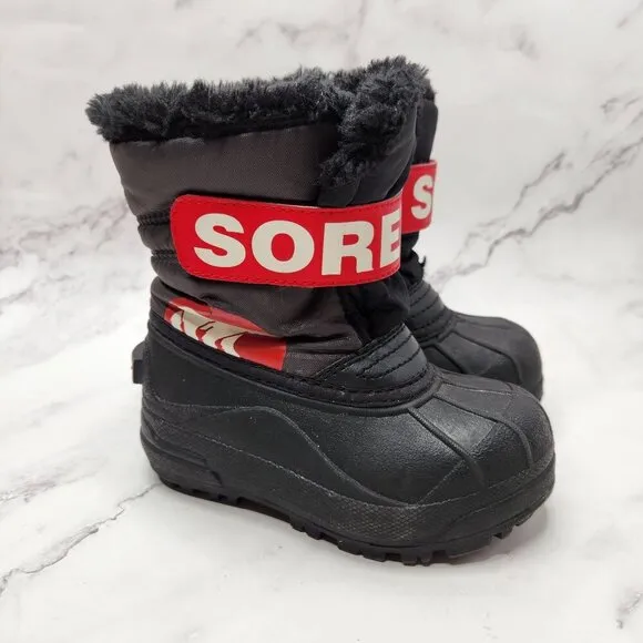 Sorel Snow Command Winter Snow Boots Black Red Waterproof Toddler Boys 9