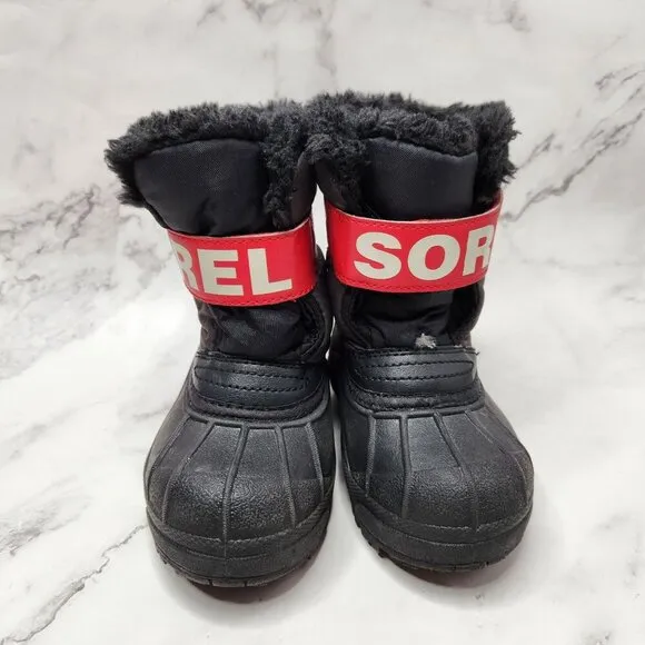 Sorel Snow Command Winter Snow Boots Black Red Waterproof Toddler Boys 9