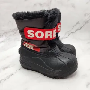 Sorel Snow Command Winter Snow Boots Black Red Waterproof Toddler Boys 9