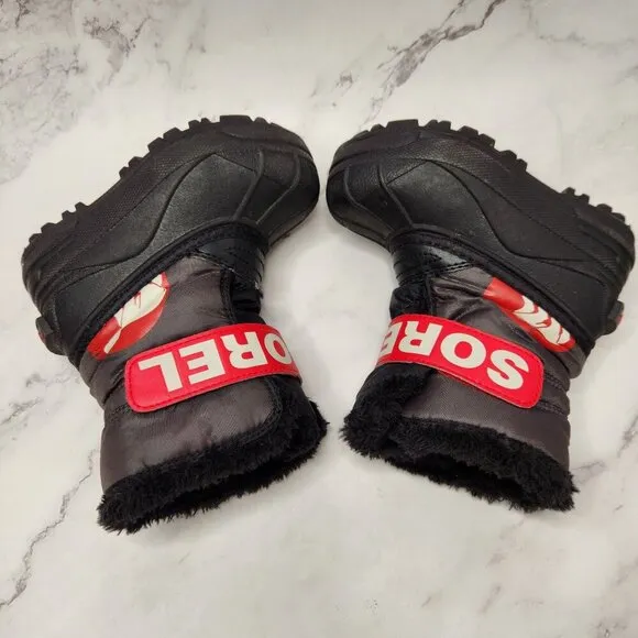 Sorel Snow Command Winter Snow Boots Black Red Waterproof Toddler Boys 9