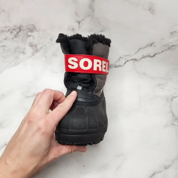 Sorel Snow Command Winter Snow Boots Black Red Waterproof Toddler Boys 9