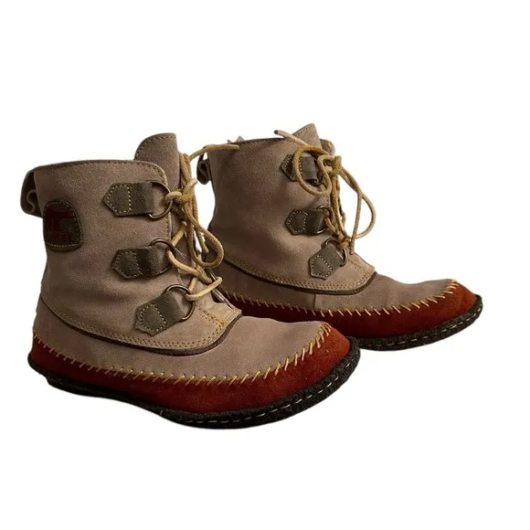 Sorel Suede Joplin Boots Tan beige rust terracotta red orange gorpcore size 6.5