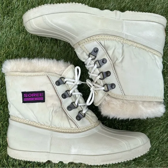 Sorel Vintage 90’s Kaufman Manitou Lace Up Ankle Insulated Winter Fur Duck Boots