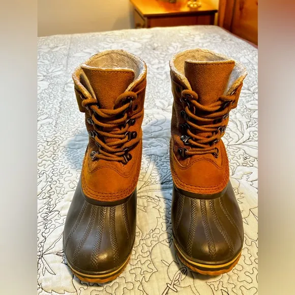SOREL Winter Fancy Lace Il Leather Waterproof Short Boot in Grizzly Sz 8