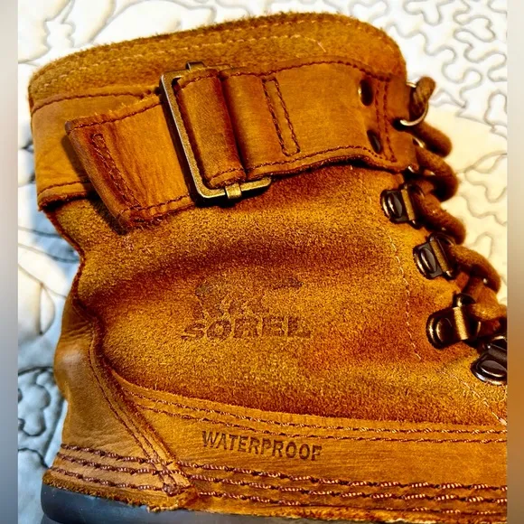 SOREL Winter Fancy Lace Il Leather Waterproof Short Boot in Grizzly Sz 8