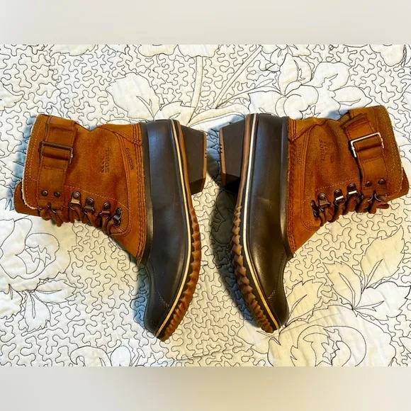 SOREL Winter Fancy Lace Il Leather Waterproof Short Boot in Grizzly Sz 8