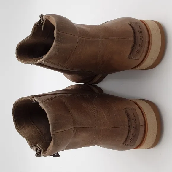 Sorel Women Tan Leather Ankle Boots Casual Office Casual 8 Y2k