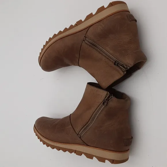 Sorel Women Tan Leather Ankle Boots Casual Office Casual 8 Y2k
