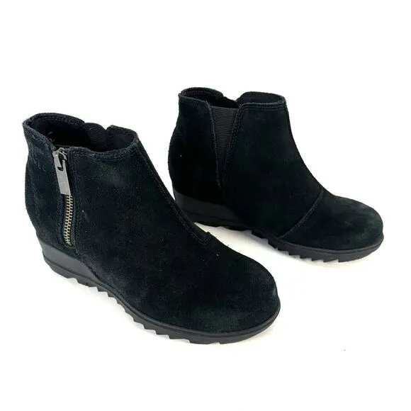 Sorel Womens Black Suede Evie Zip Wedge Boots Bootie Size 5 US LL4726-010