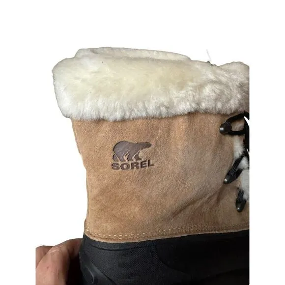 Sorel Womens Suede Snow Angel Waterproof Winter Boots Size US 11 Tan And Black