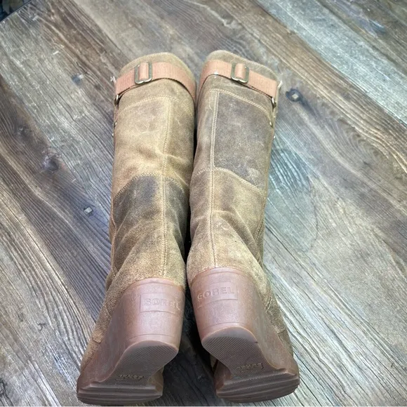 Sorel Womens Toronto Tall Knee High Tan Suede Leather Wedge Heel Boots Size 8.5
