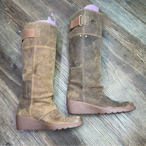 Sorel Womens Toronto Tall Knee High Tan Suede Leather Wedge Heel Boots Size 8.5