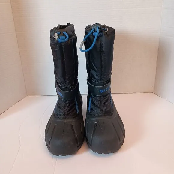 Sorel Youth Flurry Cold Weather/Snow Boots Black/Blue Trim Bungee Closure Kids 5