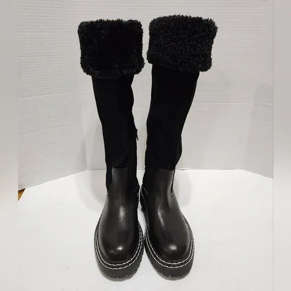 Splendid Antonia Sherpa trimmed black suede and leather boots Women's size 7 new