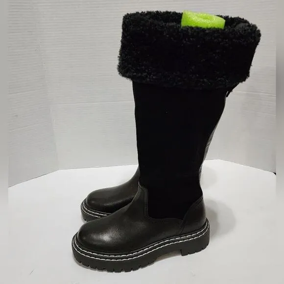 Splendid Antonia Sherpa trimmed black suede and leather boots Women's size 7 new