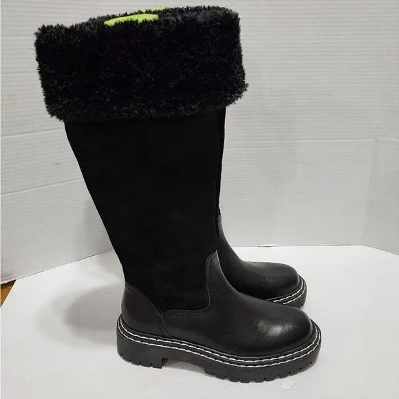 Splendid Antonia Sherpa trimmed black suede and leather boots Women's size 7 new