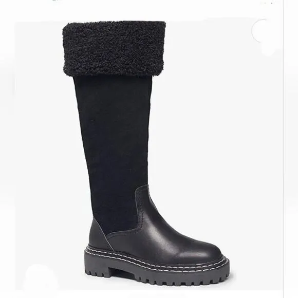 Splendid Antonia Sherpa trimmed black suede and leather boots Women's size 7 new