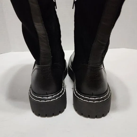 Splendid Antonia Sherpa trimmed black suede and leather boots Women's size 7 new