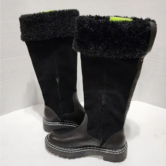 Splendid Antonia Sherpa trimmed black suede and leather boots Women's size 7 new