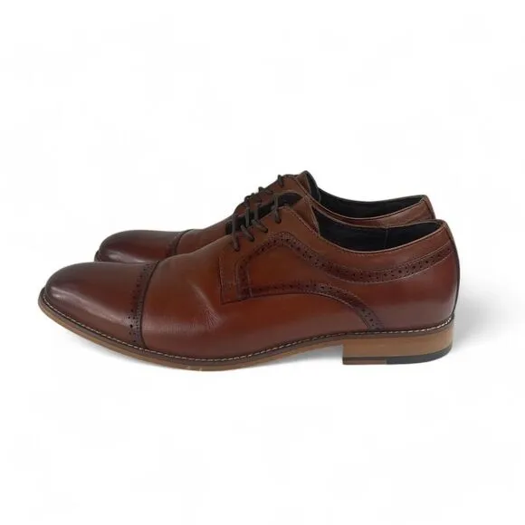 Stacy Adams Dickinson Cap Toe Oxford Cognac Leather Shoes Size 9.5M 25066 NWOB