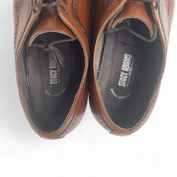 Stacy Adams Dickinson Cap Toe Oxford Cognac Leather Shoes Size 9.5M 25066 NWOB