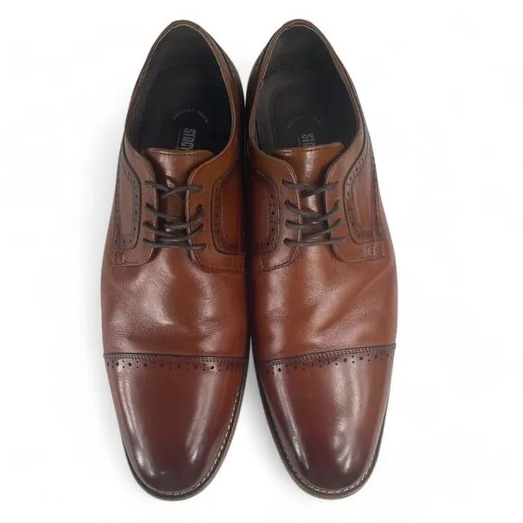 Stacy Adams Dickinson Cap Toe Oxford Cognac Leather Shoes Size 9.5M 25066 NWOB