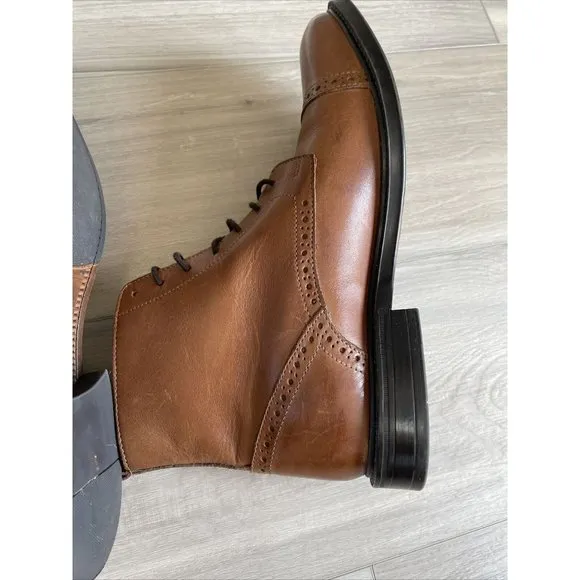 Stafford 014-1235 Gunner Cap Toe Men's‎ Brown Leather Ankle Dress Boots Size 8