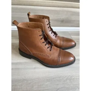 Stafford 014-1235 Gunner Cap Toe Men's‎ Brown Leather Ankle Dress Boots Size 8