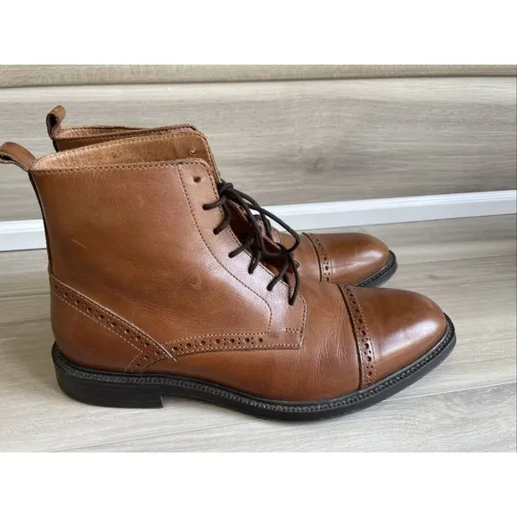 Stafford 014-1235 Gunner Cap Toe Men's‎ Brown Leather Ankle Dress Boots Size 8