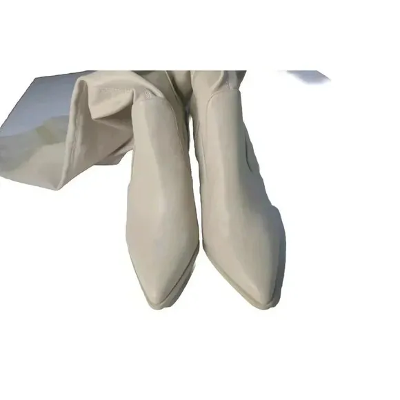 STEVE MADDEN Tanzee Ivory Over The Knee Block Heels Boots Size 10M Women's