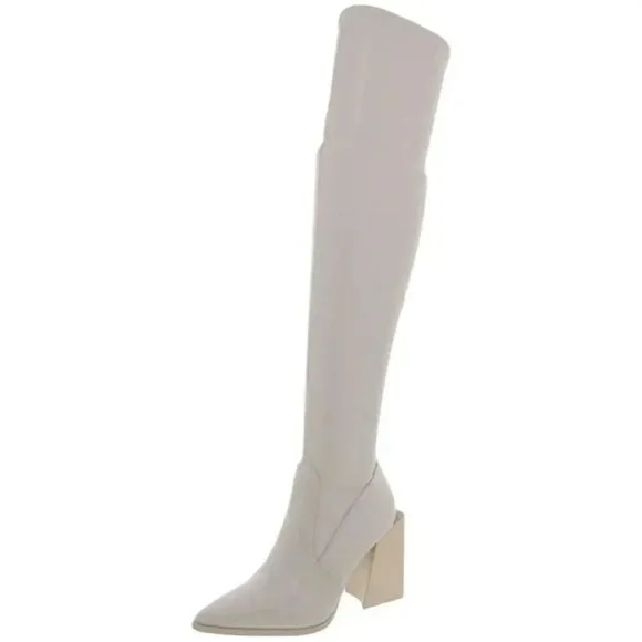 STEVE MADDEN Tanzee Ivory Over The Knee Block Heels Boots Size 10M Women's