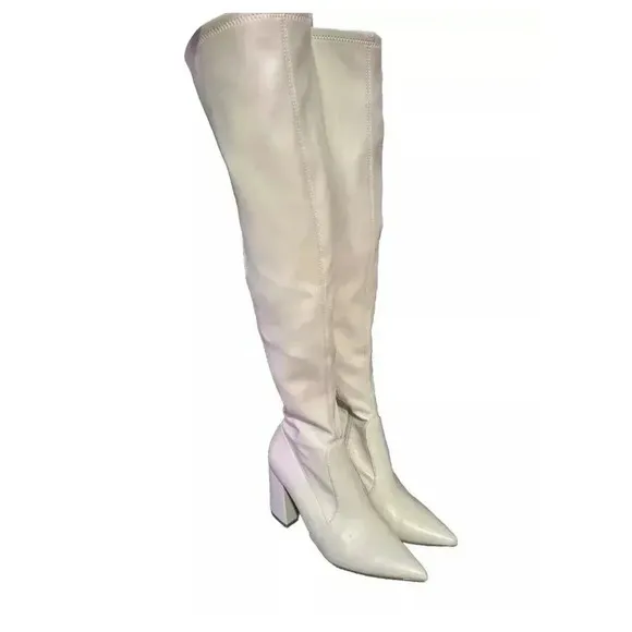 STEVE MADDEN Tanzee Ivory Over The Knee Block Heels Boots Size 10M Women's