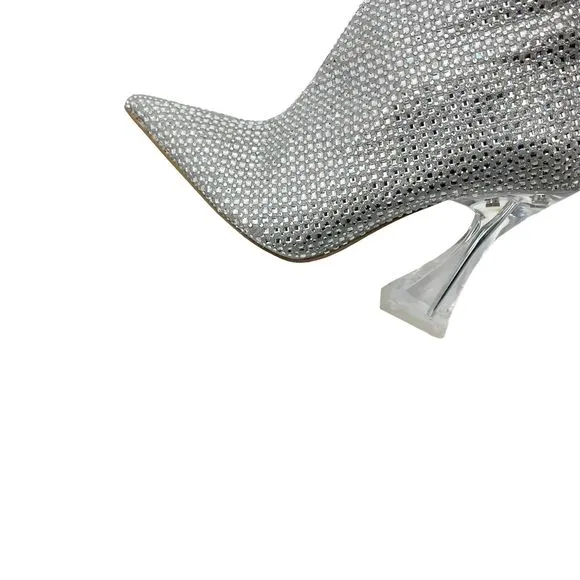 STEVE MADDEN Vivy Pointed Toe Flared Heel Ankle Booties in Rhinestone Size 6.5M