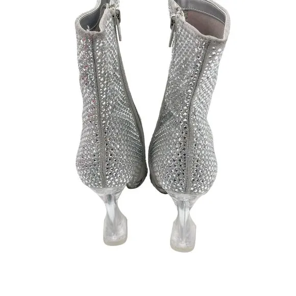 STEVE MADDEN Vivy Pointed Toe Flared Heel Ankle Booties in Rhinestone Size 6.5M