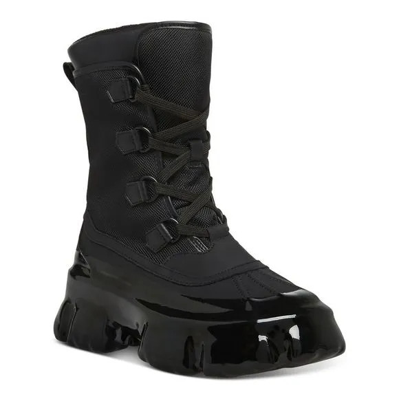 STEVE MADDEN Womens Black Lug Sole Trench Round Toe Block Heel Rain Boots 8.5 M