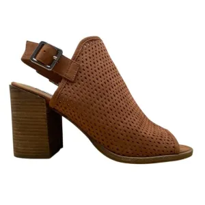 Steve Madden Women’s Brown Perforated Leather Neptune Block Heel Sandals Sz 8.5