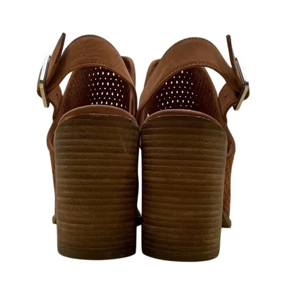 Steve Madden Women’s Brown Perforated Leather Neptune Block Heel Sandals Sz 8.5